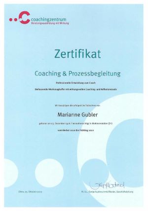 Zertifikat Coaching und Prozessbegleitung