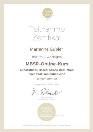 Zertifikat Mindfullness-Based-Stress-Reduction